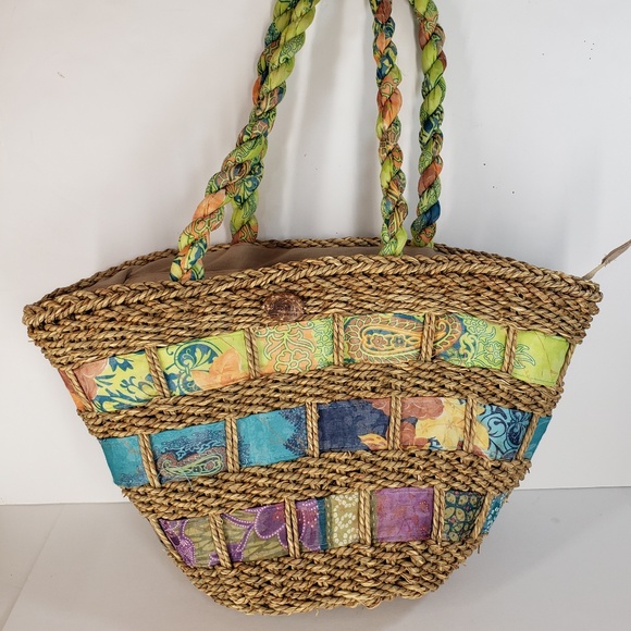 Cappelli Straworld Handbags - Capelli Straworld Straw and Fabric Tote Bag